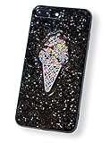 アイスクリーム形状の、キラキラ3d可愛いアイスクリーム、クリアスリムソフトケース、ユニークなデザイン、保護、ギフト、装飾、Couple Iphone 7 Plus/8 Plus ブラック TMBQL
