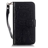 UNEXTATI iPhone 7 ケース PUレザー 手帳型ケース カバー カード収納 ストラップ 付き Apple iPhone7 用 Case Cover (ブラック)