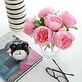 (5 Stems, Pink) - Artificial Peony Silk Flower Bouquet for Wedding Floral Arrangements and Home Deco