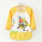 ベビー 長袖 エプロン 子供 幼児 スモック 食事用 保育園用 洗い替え キャッチポケット付き 全3色 1歳 2歳 3歳 (イエロー)