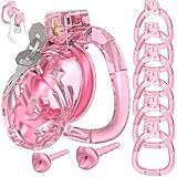 Sweetwinds 貞操具 コックケージ 貞操ロック 貞操帯 6つの貞操リング付き 寸法調節可能 鍵付き 柔らかい前部 男性用 拘束具 SMプレイ ペニス拘束具 大人のおもちゃ アダルトグッズ [中サイズ・透明ピンク]