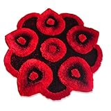 New 3D 5 Petal Flower Shape Soft and Smooth Shaggy Rug 100cmx100cm (694) (Red) [並行輸入品]