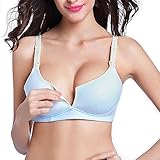 YING LAN 産後 マタニティ 授乳期から卒乳後まで 簡単 授乳 セクシー ノンワイヤー ブラ ブラジャー ブルー