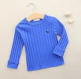 【 AngelKids 】 シンプル 無地 Tシャツ 長袖 女児 男児 ワンポイント ジュニア キッズ (130, ブルー)
