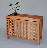 エアコン室外機カバー匠・縦横格子（色：チーク）ヒバ材・木製【大型対応】