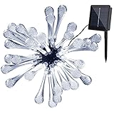 GDEALER Solar Outdoor String Lights 20ft 30 LED White Water Drop Solar String Fairy Waterproof Light