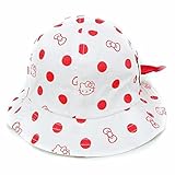 (レッド/46cm)子供 ハット 帽子 女の子 HELLO KITTY ハローキティ ワッペン リボン 日除け ロゴプリント 女児 ベビー