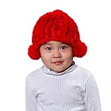 URSFUR ウサギファー ニット帽 キッズ帽子 ビーニー帽子 ポンポン付き 子ども 帽子