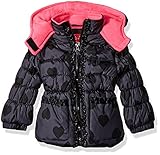 Pink Platinum Baby Girls' Infant Tonal Heart Print Puffer Jacket Black 12 Months [並行輸入品]