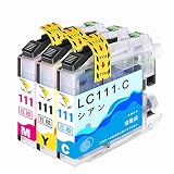 【稲妻トナー】LC111 インク 互換インク インクカートリッジ ブラザー(Brother)用 LC111-(C/M/Y) 計3本 大容量/残量表示/個包装 対応機種：DCP-J957N DCP-J757N DCP-J557N MFC-J877N MFC-J827DN DCP-J952Nなど