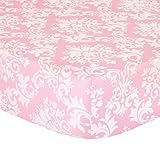 Pink Damask Fitted Crib Sheet - 100% Cotton Sateen Floral Design by The Peanut Shell