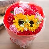 フレグランス ソープフラワー シャボンフラワー 夏にぴったり ひまわり＆ローズ 花束 ブーケ FPP-808 (レッド)