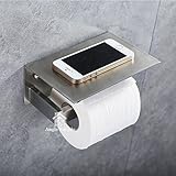 トイレペーパーホルダー、角度Simple sus304ステンレス鋼浴室ティッシュホルダー携帯電話ストレージシェルフ付き、つや消しニッケル