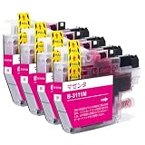 【EasyECO】ブラザー用 LC3111-4PK 互換インクカートリッジ LC3111-M マゼンタ 4本セット 純正と併用可能 大容量インク 最新ICチップ搭載/残量表示/個包装 対応機種:DCP-J572N DCP-J577N DCP-J582N DCP-J587N DCP-J972N DCP-J973N DCP-J978N DCP-J981N DCP-J982N DCP-J987N など
