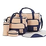 Moolecole 7 in 1 Mommy Tote Bag Travel Bag Diaper Bag Set (Navy Blue) [並行輸入品]