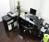 ダブルデスク 日本製 120デスク+60 パソコンデスク ラック+チェスト 3点セット ブラック