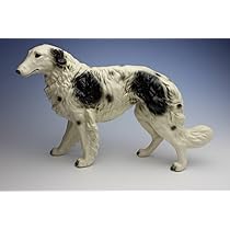 Amazon.co.jp: 陶器製 犬置物 ボルゾイホワイトブラック 歩き姿