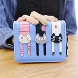 猫のステッチ写真の女性の短い財布 (青)