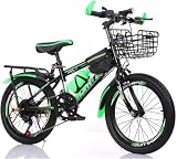 TVT 子供用自転車調節可能なシート18/20/22/24インチ 子供用自転車男の子女の子 キッズバイクスポーツ カゴ付き 付きキック スタンド ハンド ブレーキ フェンダー 可変速度 誕生日プレゼントに最適 (18インチ,グリーン)
