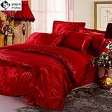 の卸売 1 ピース - 豪華な赤の寝具 4 pc 結婚式サテン羽毛布団のキルトカバーキングサイズクイーンサイズの羽毛布団ベッドリネンベッドシーツセット絹綿ベージュ