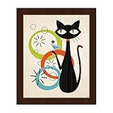 レトロPostmodern Martini Cat with astrobursts &グリーン、オレンジ&ブルーバブル壁アートプリント 8x10 RET0001064FRM08X10SES