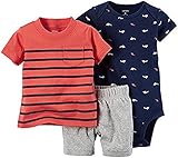 カーターズ carter's アパレル baby line 男の子 3点セット ロンパース Tシャツ パンツ ネイビー レッド グレー ボーダー 綿 121G410 【並行輸入品】 6ヶ月