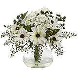 Nearly Natural 1354-WH Mixed Daisy Arrangement with Vase, White by Nearly Natural
