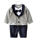 Goodparty ベビー フォーマル スーツ ロンパース 蝶ネクタイ付き お宮参り 結婚式 七五三 カバーオール (60cm, グレー)