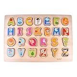 26アルファベットホームプリスクール早期教育開発木の形の色のパズル、子供の子供のための誕生日ギフトおもちゃ幼児の赤ちゃんの男の子の女の子（子供の語学学習）