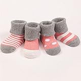 Helen Baby　赤ちゃん ベビー 新生児 暖かい 靴下 4足セット　厚手 男の子 女の子 キッズ　ベビー　ソックス (M, ピンク)