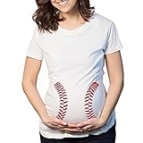 HUYB妊娠中　女性 マタニティ Ｔシャツ　半袖　野球　フットプ リント トップス　春夏 快適 ゆったり 日常用　白色マタニティ服レディース (L, 白色)