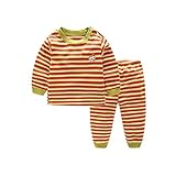 YUEGUANG キッズ パジャマ ボーダー ベビー服 ルームウェア 男の子 女の子 上下 セット 長袖 長ズボン カートゥーン 子供服 綿 可愛い カジュアル (80cm, イエロー)
