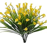 Faux Calla Lily Flowers Bouquets Greenery低木植物プラスチックBushesインドア外側ハンギングプランターウェディング飾り イエロー BF17071001