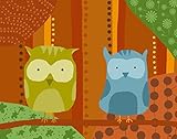 Green Leaf Art Owls with Patterns 1 Canvas Art [並行輸入品]