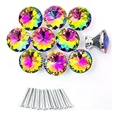 LASLU 10pack Crystal Glass Diamond Shape Cabinet Knob Drawer Pull Handle Kitchen (30MM Rainbow) [並行輸