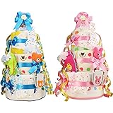 mikihouse(ミキハウス) 使用 出産祝い 日本製 超豪華DX3段 おむつケーキ 今治タオル imabari towel (メリーズテープタイプＭサイズ, 男の子向け(ブルー系))