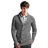 カーディガン ショールカラー メンズ ニット 細身 タイト ニットソー カジュアル セーター ケーブル編み Vネック 半袖 長袖 ざっくりニット ケーブルニット 大きいサイズ グレー 3XL