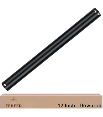 New ceiling fan extension rod is 18 inches long with a 1-inch outside diameter. This downrod is made of high-strength metal with a silvery finish. It includes a ball head and a New ceiling fan extension rod is 18 inches long with a 1-inch outside diameter. This downrod is made of high-strength metal with a silvery finish. It includes a ball head and a