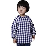 スモック　保育園　男の子 お食事エプロン　コットン　チェック柄 女の子 通園グッズ 長袖 (120(身長100-110cm), ネイビー)