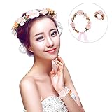 SUND　花冠　造花 花かんむり　花輪　シルクフラワー 調節可能 ブレスレット付き　森ガール　子供から成人まで被れる　春のピクニック　結婚式　パーティー　お祝い　適用　選べる5色　オレンジ