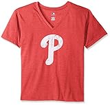 MLB Philadelphia Phillies女性用チーム半袖VネックTシャツロゴ、3 x、レッド/ヘザー
