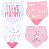 ベビー スタイ ビブ 歯固め　赤ちゃんコットン 綿 食事用 エプロン 前かけ よだれかけ 4枚セット歯固め付き 男の子 女の子 キッズ 持ち運び 清潔 セット かわいい ピンク BEATON JAPA