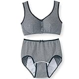 [ベルメゾン]　【値下げ】【入院準備に】 ハーフトップ ＆ 産褥ショーツ セット グレー系ボーダー柄 サイズ：Ｍ