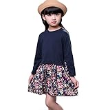 Domybest春秋 子供ドレス ロングスリーブドレス ドレス 花のプリントを飾る 2-7歳の子供に適し 快適な、柔らかく 写真小道具 強い弾力性