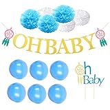 BESTOYARD ベビーシャワーパーティーデコレーションバルーンバナーペーパーポンポムズドリームキャッチャーキラキラケーキトッパーOH BABY誕生日デコレーションパーティー（ブルー）