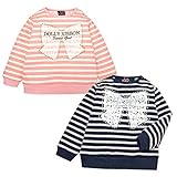 (ピンク/95cm)ベビー服 女の子 トレーナー 長袖 Dolly Ribbon ドーリーリボン 裏シャギー ボーダー リボン スタッズ 刺繍 レースアップリケ 女児 ベビー