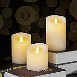 Flameless Candles 4 5 6 Set of 3 Ivory Dripless Real Wax Pillars Include Realistic Dancing LED Flame