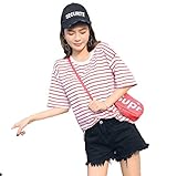 【Smile LaLa】 レディース シャツ トップス 半袖 カジュアル ボーダー ボリューム ゆったり 大きい サイズ (レッド, L)