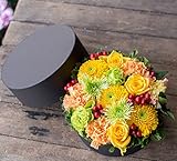 アレンジメントフラワー ギフト サプライズ BOX フラワー ラウンド型 ( イエロー オレンジ 系 ) 生花