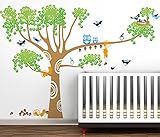 Pop Decors Vinyl Art Wall Decals Mural for Nursery Room, Big Nursery Tree Removable Light Brown by P